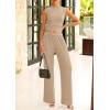 imagePRETTYGARDEN 2 Piece Sets for Women Summer 2025 Airport Travel Outfits Crop Tank Tops Wide Leg Pants Matching Lounge SetsKhaki