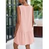 imagePRETTYGARDEN Casual Short Summer Dresses for Women 2025 Sleeveless Crewneck Cute Ruffle Loose Vacation Mini Tshirt DressGrey Pink