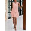 imagePRETTYGARDEN Casual Short Summer Dresses for Women 2025 Sleeveless Crewneck Cute Ruffle Loose Vacation Mini Tshirt DressGrey Pink