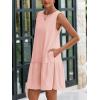 imagePRETTYGARDEN Casual Short Summer Dresses for Women 2025 Sleeveless Crewneck Cute Ruffle Loose Vacation Mini Tshirt DressGrey Pink