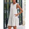 imagePRETTYGARDEN Casual Short Summer Dresses for Women 2025 Sleeveless Crewneck Cute Ruffle Loose Vacation Mini Tshirt DressLight Grey