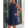 imagePRETTYGARDEN Casual Short Summer Dresses for Women 2025 Sleeveless Crewneck Cute Ruffle Loose Vacation Mini Tshirt DressNavy
