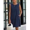 imagePRETTYGARDEN Casual Short Summer Dresses for Women 2025 Sleeveless Crewneck Cute Ruffle Loose Vacation Mini Tshirt DressNavy