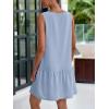 imagePRETTYGARDEN Casual Short Summer Dresses for Women 2025 Sleeveless Crewneck Cute Ruffle Loose Vacation Mini Tshirt DressSky Blue
