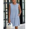 imagePRETTYGARDEN Casual Short Summer Dresses for Women 2025 Sleeveless Crewneck Cute Ruffle Loose Vacation Mini Tshirt DressSky Blue