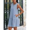 imagePRETTYGARDEN Casual Short Summer Dresses for Women 2025 Sleeveless Crewneck Cute Ruffle Loose Vacation Mini Tshirt DressSky Blue
