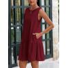imagePRETTYGARDEN Casual Short Summer Dresses for Women 2025 Sleeveless Crewneck Cute Ruffle Loose Vacation Mini Tshirt DressWine Red