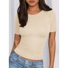 imagePRETTYGARDEN Women 2025 Summer Crew Neck Short Sleeve Tops Ribbed Knit Slim Fit Fashion Basic Tee Shirts Casual Going Out TopBeige