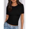 imagePRETTYGARDEN Women 2025 Summer Crew Neck Short Sleeve Tops Ribbed Knit Slim Fit Fashion Basic Tee Shirts Casual Going Out TopBlack