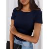 imagePRETTYGARDEN Women 2025 Summer Crew Neck Short Sleeve Tops Ribbed Knit Slim Fit Fashion Basic Tee Shirts Casual Going Out TopDark Blue