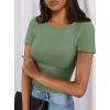 imagePRETTYGARDEN Women 2025 Summer Crew Neck Short Sleeve Tops Ribbed Knit Slim Fit Fashion Basic Tee Shirts Casual Going Out TopFruit Green