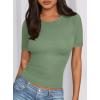 imagePRETTYGARDEN Women 2025 Summer Crew Neck Short Sleeve Tops Ribbed Knit Slim Fit Fashion Basic Tee Shirts Casual Going Out TopFruit Green