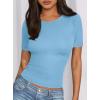 imagePRETTYGARDEN Women 2025 Summer Crew Neck Short Sleeve Tops Ribbed Knit Slim Fit Fashion Basic Tee Shirts Casual Going Out TopLight Blue