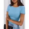 imagePRETTYGARDEN Women 2025 Summer Crew Neck Short Sleeve Tops Ribbed Knit Slim Fit Fashion Basic Tee Shirts Casual Going Out TopLight Blue