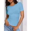 imagePRETTYGARDEN Women 2025 Summer Crew Neck Short Sleeve Tops Ribbed Knit Slim Fit Fashion Basic Tee Shirts Casual Going Out TopLight Blue