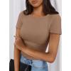 imagePRETTYGARDEN Women 2025 Summer Crew Neck Short Sleeve Tops Ribbed Knit Slim Fit Fashion Basic Tee Shirts Casual Going Out TopLight Khaki