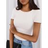 imagePRETTYGARDEN Women 2025 Summer Crew Neck Short Sleeve Tops Ribbed Knit Slim Fit Fashion Basic Tee Shirts Casual Going Out TopWhite