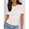 imagePRETTYGARDEN Women 2025 Summer Crew Neck Short Sleeve Tops Ribbed Knit Slim Fit Fashion Basic Tee Shirts Casual Going Out TopWhite