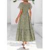 imagePRETTYGARDEN Women Floral Boho Maxi Dresses Summer Short Sleeve V Neck Smocked A Line Long Flowy Beach Vacation DressArmy Green Floral