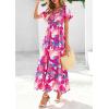 imagePRETTYGARDEN Women Floral Boho Maxi Dresses Summer Short Sleeve V Neck Smocked A Line Long Flowy Beach Vacation DressPink Floral
