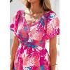 imagePRETTYGARDEN Women Floral Boho Maxi Dresses Summer Short Sleeve V Neck Smocked A Line Long Flowy Beach Vacation DressPink Floral