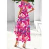 imagePRETTYGARDEN Women Floral Boho Maxi Dresses Summer Short Sleeve V Neck Smocked A Line Long Flowy Beach Vacation DressPink Floral