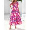 imagePRETTYGARDEN Women Floral Boho Maxi Dresses Summer Short Sleeve V Neck Smocked A Line Long Flowy Beach Vacation DressPink Floral