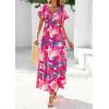 imagePRETTYGARDEN Women Floral Boho Maxi Dresses Summer Short Sleeve V Neck Smocked A Line Long Flowy Beach Vacation DressPink Floral