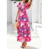 imagePRETTYGARDEN Women Floral Boho Maxi Dresses Summer Short Sleeve V Neck Smocked A Line Long Flowy Beach Vacation DressPink Floral