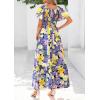 imagePRETTYGARDEN Women Floral Boho Maxi Dresses Summer Short Sleeve V Neck Smocked A Line Long Flowy Beach Vacation DressPurple Yellow Floral
