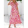 imagePRETTYGARDEN Women Floral Boho Maxi Dresses Summer Short Sleeve V Neck Smocked A Line Long Flowy Beach Vacation DressWhite Pink Floral
