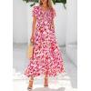 imagePRETTYGARDEN Women Floral Boho Maxi Dresses Summer Short Sleeve V Neck Smocked A Line Long Flowy Beach Vacation DressWhite Pink Floral