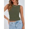 imagePRETTYGARDEN Women Going Out Tops Summer 2025 Cute Split Hem Ruched Sleeveless Shirt Spring Fashion Y2K Ribbed Tank TopArmy Green