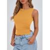 imagePRETTYGARDEN Women Going Out Tops Summer 2025 Cute Split Hem Ruched Sleeveless Shirt Spring Fashion Y2K Ribbed Tank TopYellow