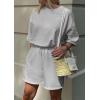 imagePRETTYGARDEN Womens 2 Piece Lounge Sets 2025 Summer Short Sleeve Tunic Tops Drawstring Shorts Matching Outfits TracksuitsGrey