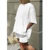 imagePRETTYGARDEN Womens 2 Piece Lounge Sets 2025 Summer Short Sleeve Tunic Tops Drawstring Shorts Matching Outfits TracksuitsWhite