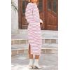imagePRETTYGARDEN Womens 2 Piece Sets Lounge Striped Sweater Fall Casual Long Sleeve Knit Midi Skirts Matching Travel OutfitsRose Red Stripe