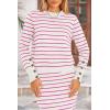 imagePRETTYGARDEN Womens 2 Piece Sets Lounge Striped Sweater Fall Casual Long Sleeve Knit Midi Skirts Matching Travel OutfitsRose Red Stripe