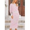 imagePRETTYGARDEN Womens 2 Piece Sets Lounge Striped Sweater Fall Casual Long Sleeve Knit Midi Skirts Matching Travel OutfitsRose Red Stripe