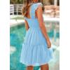 imagePRETTYGARDEN Womens 2025 Casual Mini Summer Dresses Sleeveless Tulle Ruffle Square Neck Tiered Smocked Wedding Guest DressLight Blue