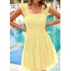 imagePRETTYGARDEN Womens 2025 Casual Mini Summer Dresses Sleeveless Tulle Ruffle Square Neck Tiered Smocked Wedding Guest DressYellow