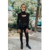 imagePRETTYGARDEN Womens 2025 Fashion Fall Clothes 2 Piece Cutout Tops Long Sleeve Mock Neck Rib Knit Winter Pullover SweaterBlack