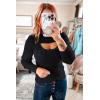 imagePRETTYGARDEN Womens 2025 Fashion Fall Clothes 2 Piece Cutout Tops Long Sleeve Mock Neck Rib Knit Winter Pullover SweaterBlack