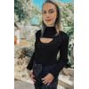 imagePRETTYGARDEN Womens 2025 Fashion Fall Clothes 2 Piece Cutout Tops Long Sleeve Mock Neck Rib Knit Winter Pullover SweaterBlack