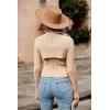 imagePRETTYGARDEN Womens 2025 Fashion Fall Clothes 2 Piece Cutout Tops Long Sleeve Mock Neck Rib Knit Winter Pullover SweaterLight Khaki