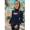 imagePRETTYGARDEN Womens 2025 Fashion Fall Clothes 2 Piece Cutout Tops Long Sleeve Mock Neck Rib Knit Winter Pullover SweaterNavy