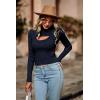 imagePRETTYGARDEN Womens 2025 Fashion Fall Clothes 2 Piece Cutout Tops Long Sleeve Mock Neck Rib Knit Winter Pullover SweaterNavy