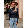 imagePRETTYGARDEN Womens 2025 Fashion Fall Clothes 2 Piece Cutout Tops Long Sleeve Mock Neck Rib Knit Winter Pullover SweaterNavy