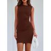 imagePRETTYGARDEN Womens 2025 Spring Mini Dress Sleeveless Off The Shoulder Ruched Short Fashion Bodycon Party Summer DressesBrown