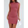imagePRETTYGARDEN Womens 2025 Spring Mini Dress Sleeveless Off The Shoulder Ruched Short Fashion Bodycon Party Summer DressesDark Pink